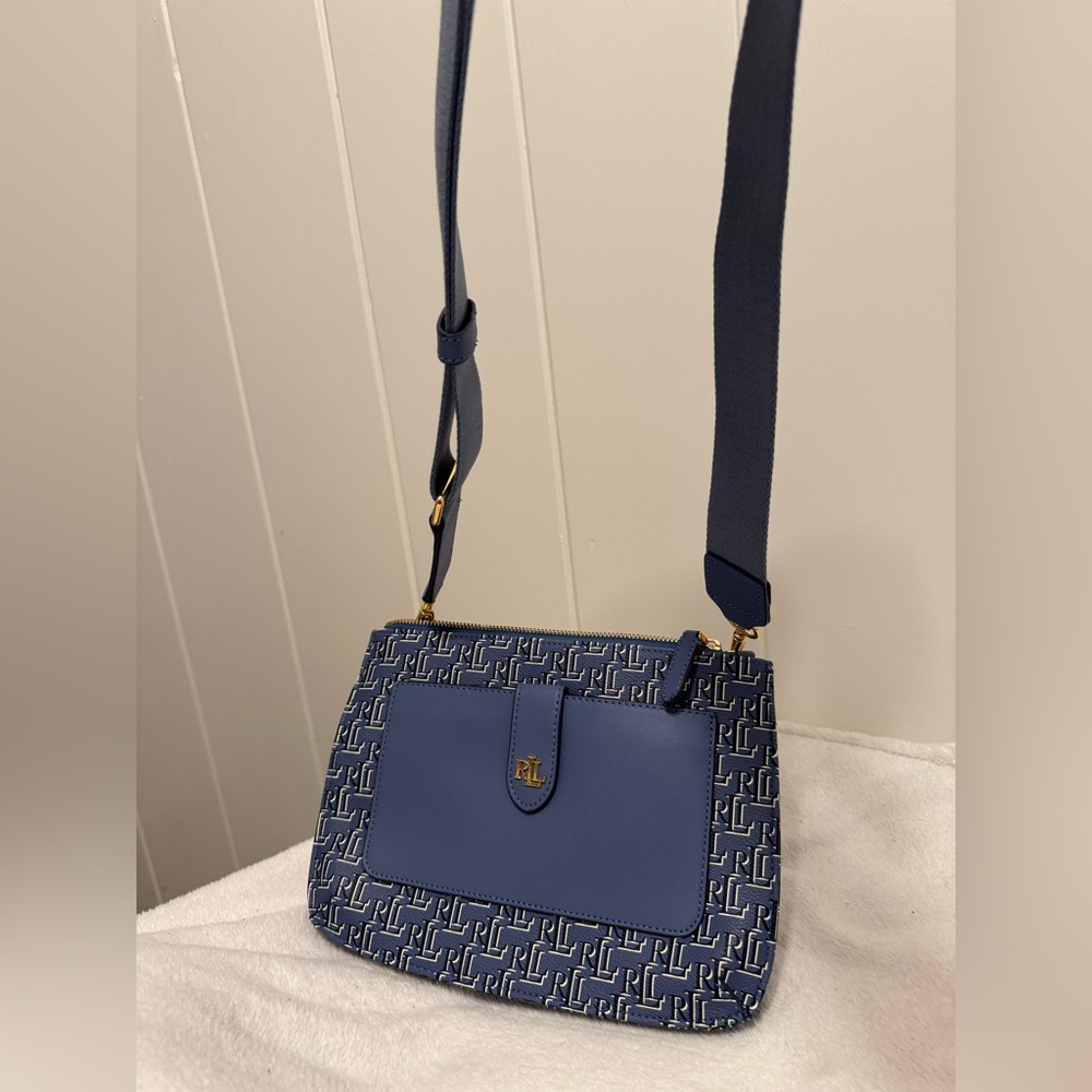 Lauren Ralph Lauren Coated Canvas Medium Jamey Monogram Logo Cross Body Bag